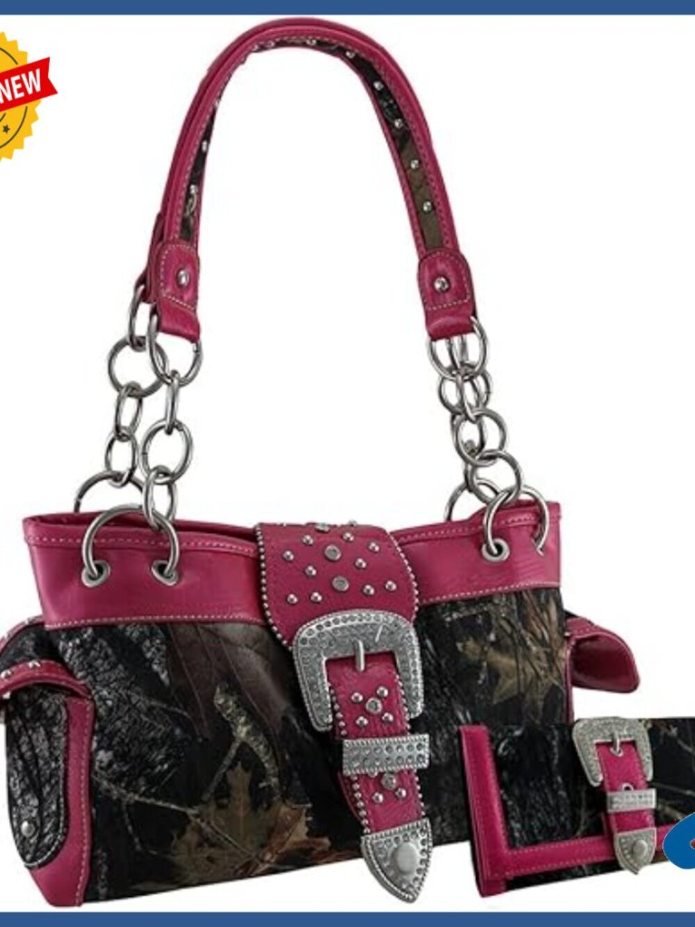 Camouflage Rhinestone Western Buckle Satchel Purse Wallet Set